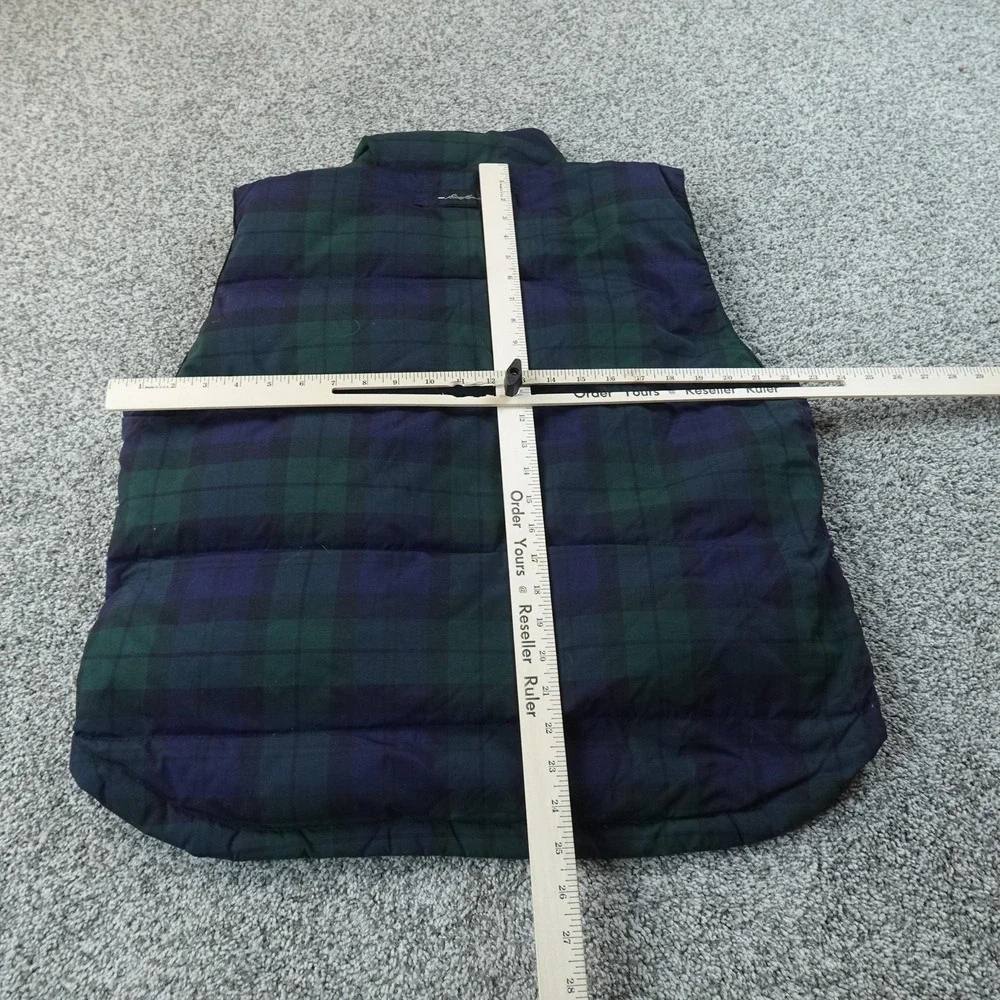Eddie Bauer Vest Womens L Green Blackwatch Tartan Plaid Down Puffer Full Zip Top